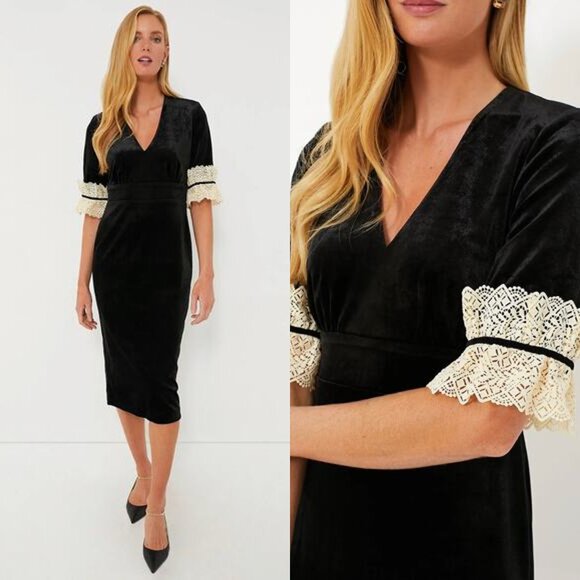 Tuckernuck Black Formal Velvet Odette Cocktail Midi Dress NWT Size M